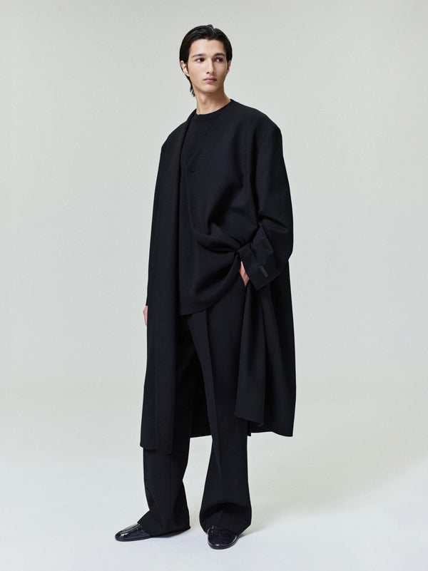 Double Weave Wool Double Breasted Lapelless Coat