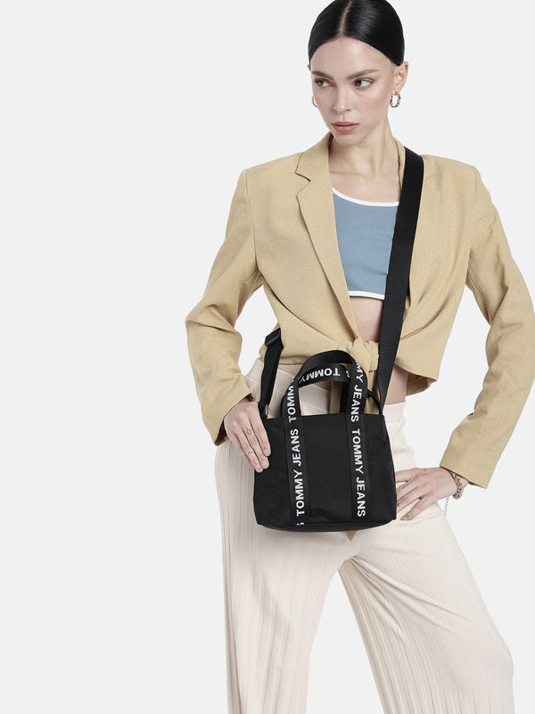 Tommy Hilfiger Solid Small Structured Handheld Bag With Brand Logo Taping Detail