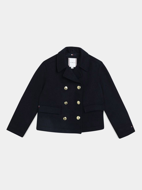 Tommy Hilfiger Girls Regular Fit Notched Lapel Pea Coat