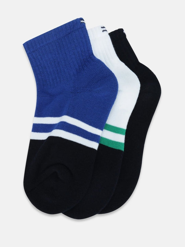 Tommy Hilfiger Boys Pack of 3 Cotton Assorted Striped Above Ankle Socks