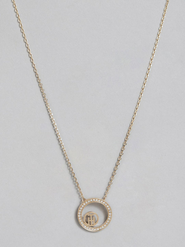 Tommy Hilfiger Women Gold-Plated Circular-Shaped Crystals Studded Necklace