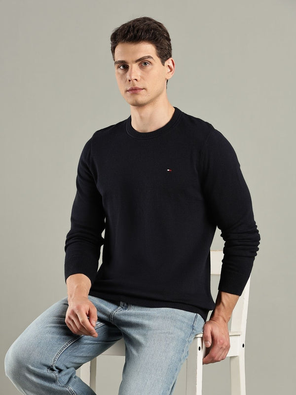 Tommy Hilfiger Men Solid Round Neck Regular-Fit Cotton Pullover