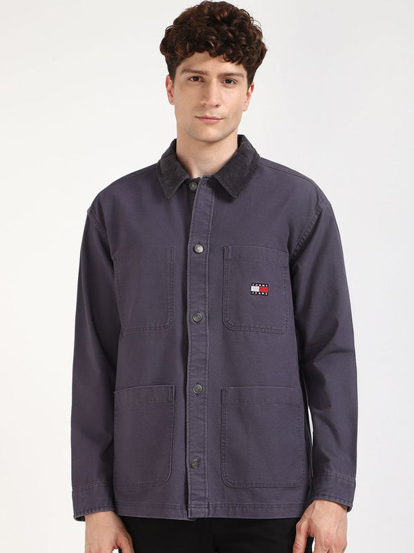 Tommy Hilfiger Men Solid Spread Collar Oversized Cotton Shacket