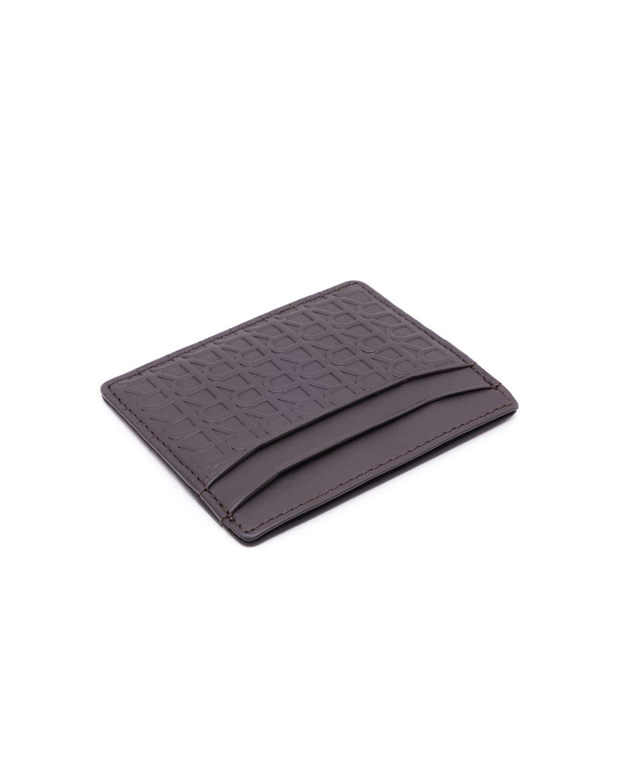 Rare Rabbit Mens Tella Brown Slim Rfid Monogram Print Credit Card Holder