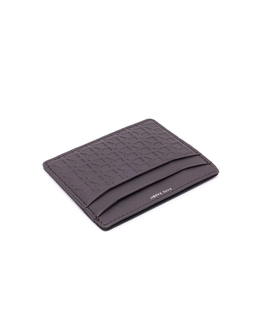 Rare Rabbit Mens Tella Brown Slim Rfid Monogram Print Credit Card Holder