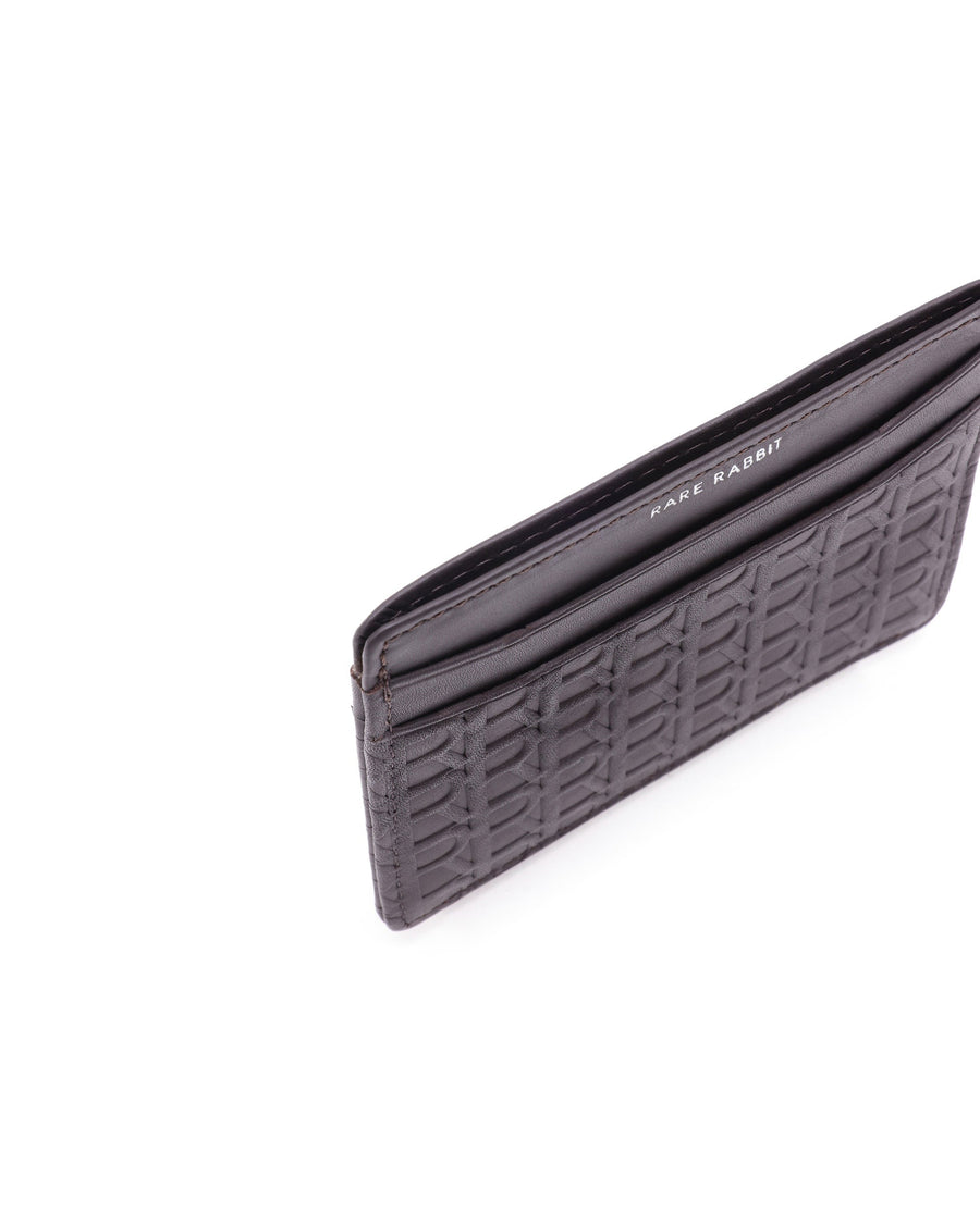 Rare Rabbit Mens Tella Brown Slim Rfid Monogram Print Credit Card Holder
