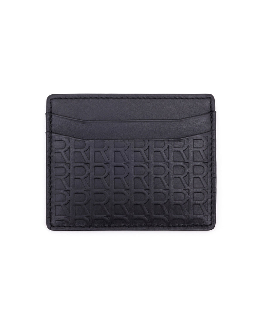Rare Rabbit Mens Tella Black Slim Rfid Monogram Embossed Credit Card Holder