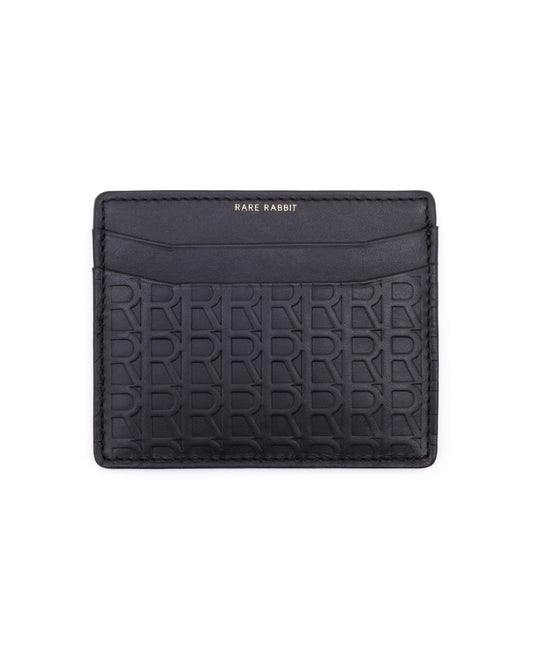 Rare Rabbit Mens Tella Black Slim Rfid Monogram Embossed Credit Card Holder