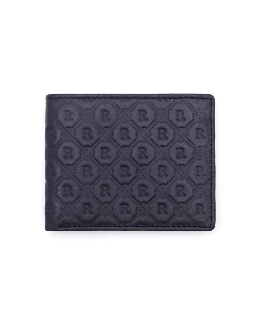 Rare Rabbit Men's Rhon Blue Slim Bi Fold Rfid Embossed Monogram Wallet