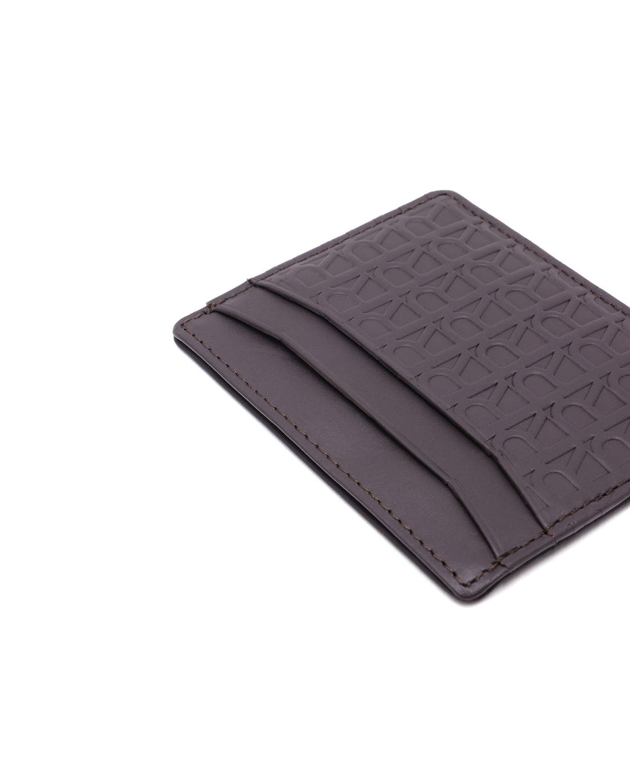 Rare Rabbit Mens Tella Brown Slim Rfid Monogram Print Credit Card Holder