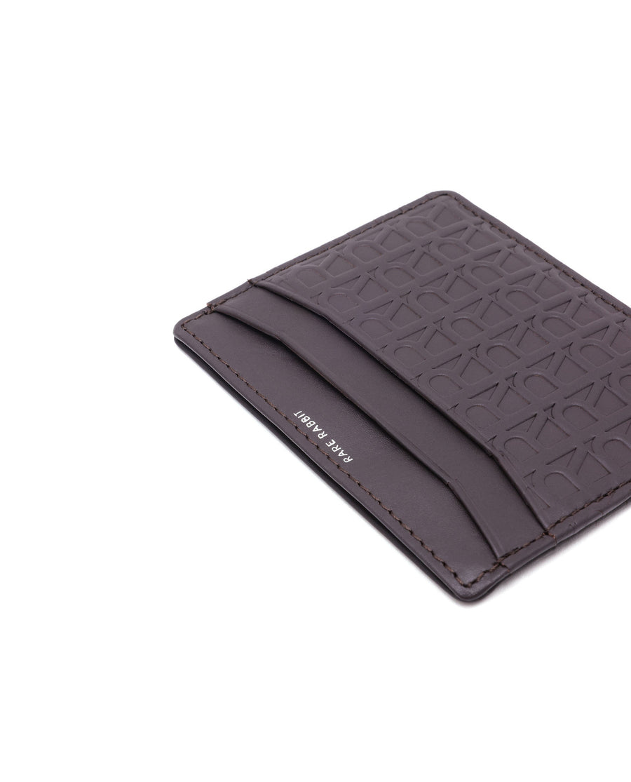 Rare Rabbit Mens Tella Brown Slim Rfid Monogram Print Credit Card Holder