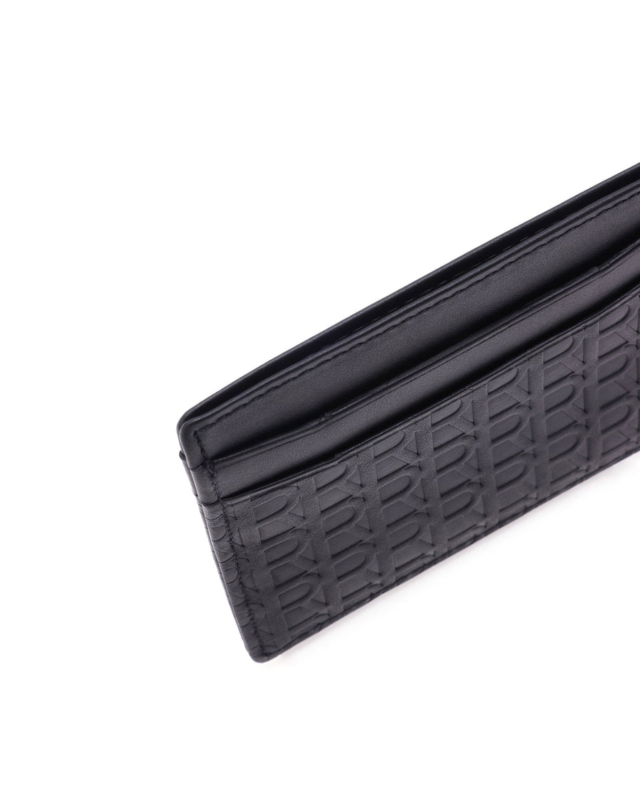Rare Rabbit Mens Tella Black Slim Rfid Monogram Embossed Credit Card Holder