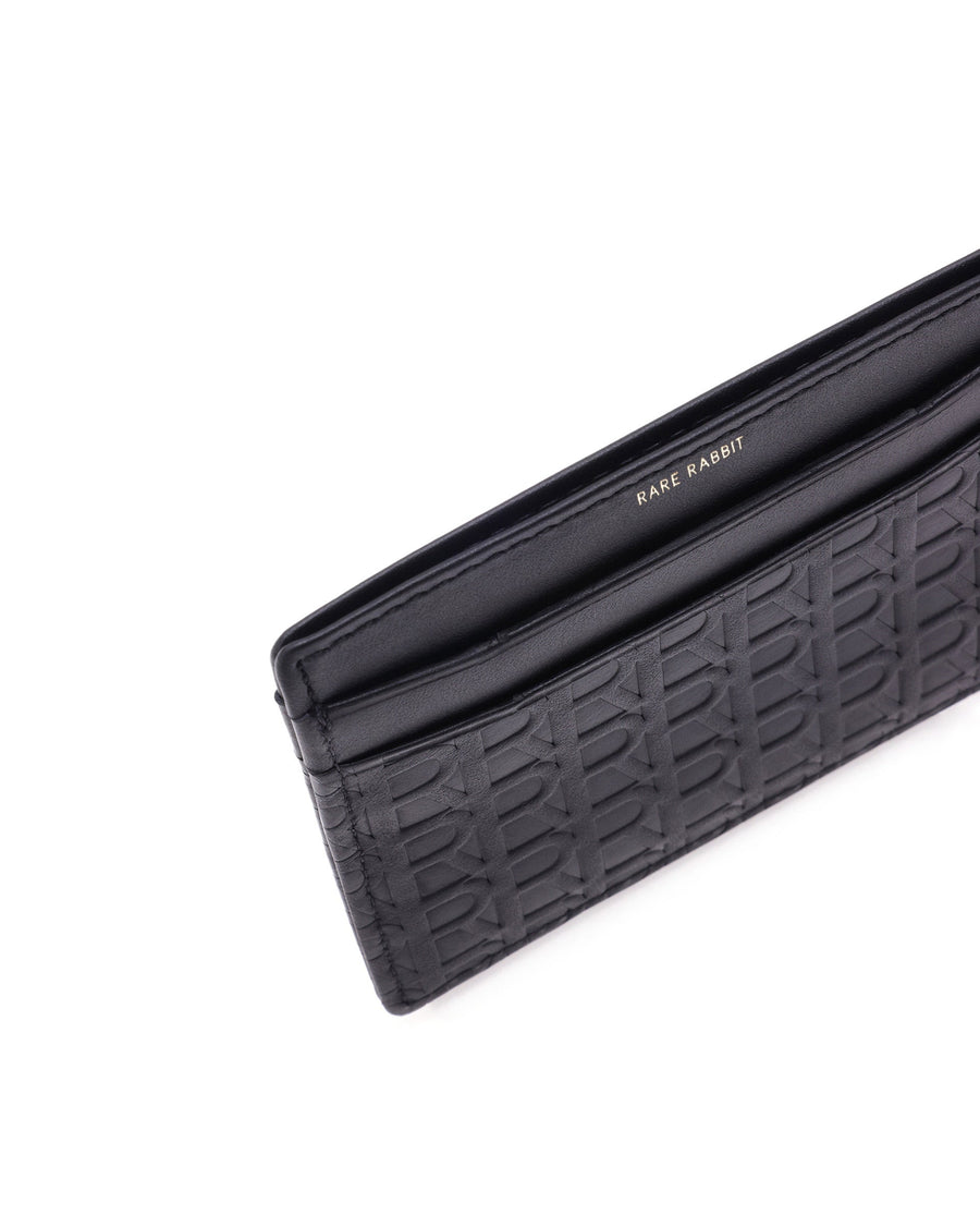 Rare Rabbit Mens Tella Black Slim Rfid Monogram Embossed Credit Card Holder