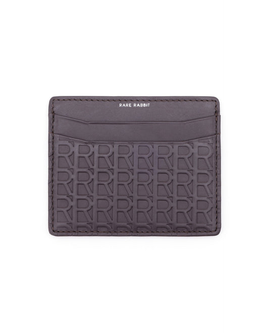 Rare Rabbit Mens Tella Brown Slim Rfid Monogram Print Credit Card Holder