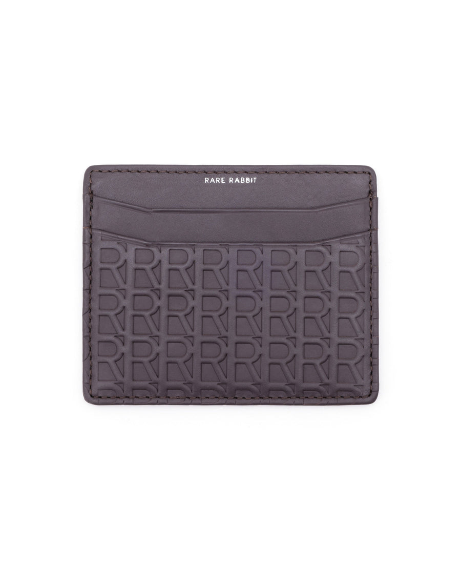 Rare Rabbit Mens Tella Brown Slim Rfid Monogram Print Credit Card Holder