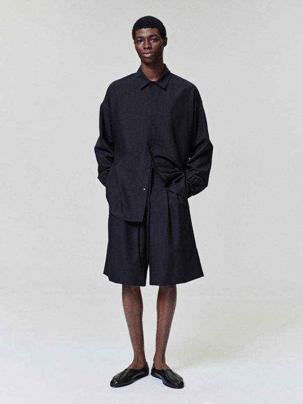 Black Striped Wool Elastic Cuff Shirt