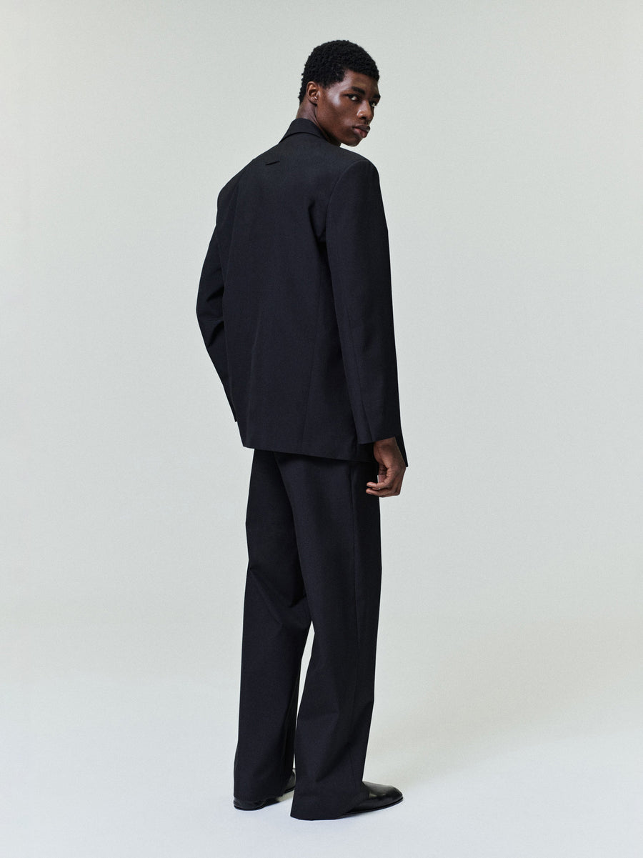 Double-Breasted Wool Poplin Shawl Collar Jacket