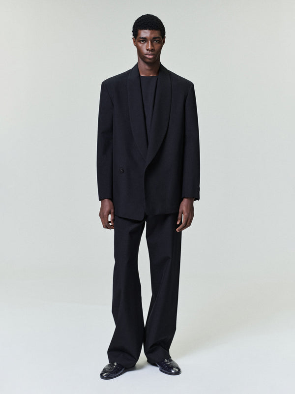 Double-Breasted Wool Poplin Shawl Collar Jacket