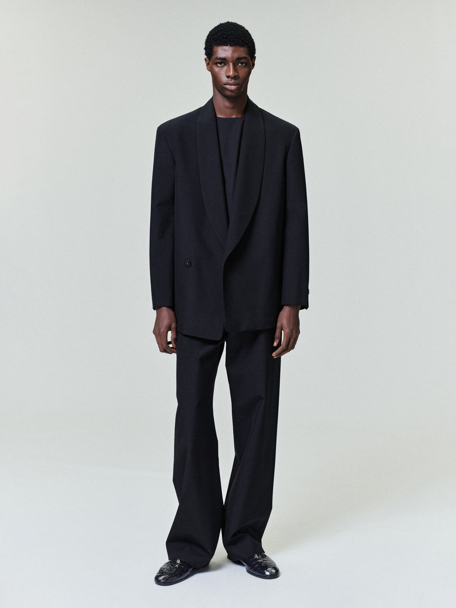 Double-Breasted Wool Poplin Shawl Collar Jacket