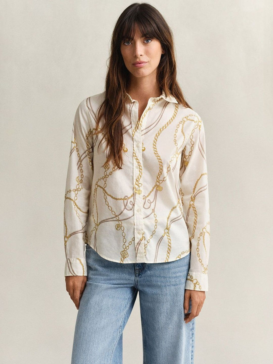 Gant Women White Printed Regular Fit Pure Cotton Shirt