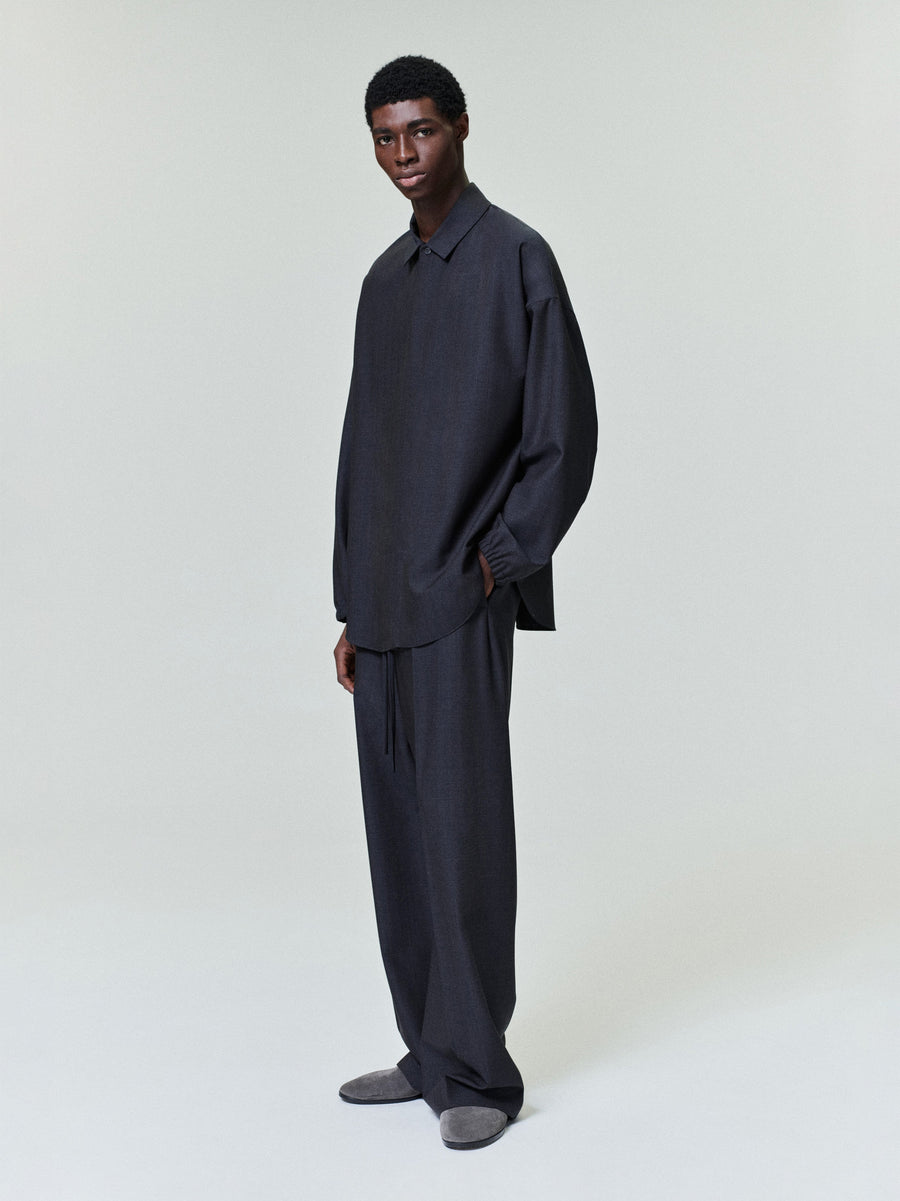 Grey Striped Wool Elastic Cuff Shirt