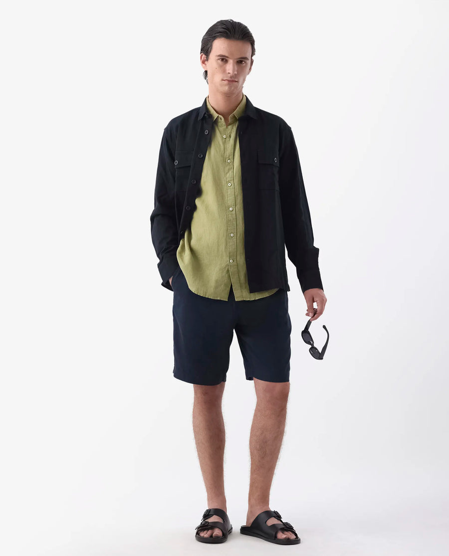 Rare Rabbit Men's Edam Navy Linen Blend Plain Relaxed Fit Shorts