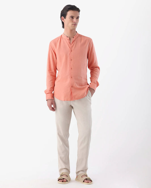 Rare Rabbit Men's Reric Pastel Beige Linen Blend Plain Regular Fit Trouser