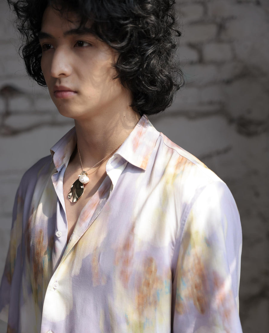 Rare Rabbit Men's Plushy Ss Pastel Purple Viscose Floral Print Regular Fit Half Sleeve Collared Shirt