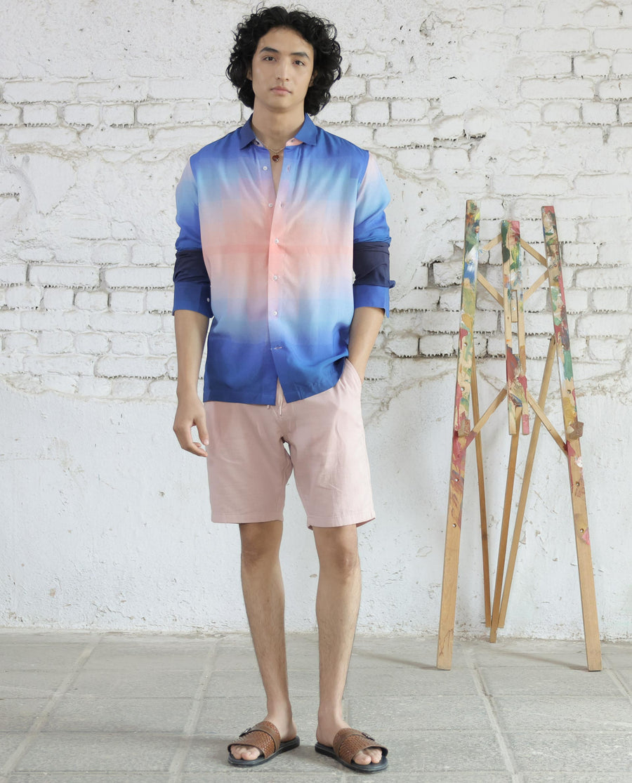 Rare Rabbit Men's Obroom Light Pink Viscose Ombre Regular Fit Full Sleeve Collared Shirt