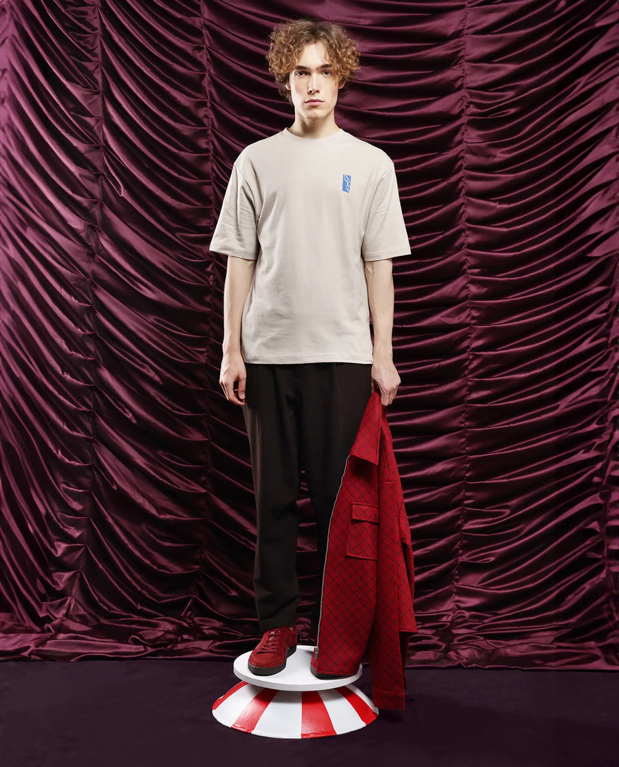Rare Rabbit Men's Hord Off White Cotton Graphic Print Oversized Fit Half Sleeve Crew Neck T-Shirt