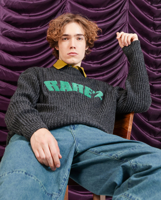 Rare Rabbit Men's Batten Dark Grey Cotton Brand Logo Print Regular Fit Full Sleeve Crew Neck Sweater
