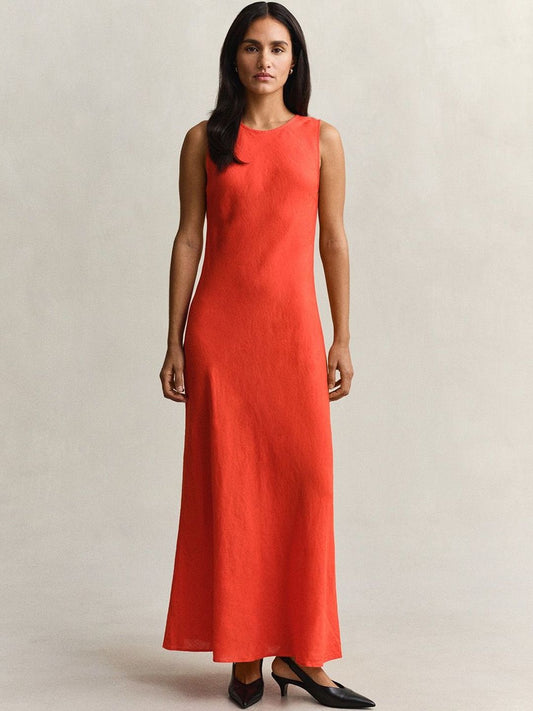 Gant Women Red Solid Slim Fit Pure Linen Dress