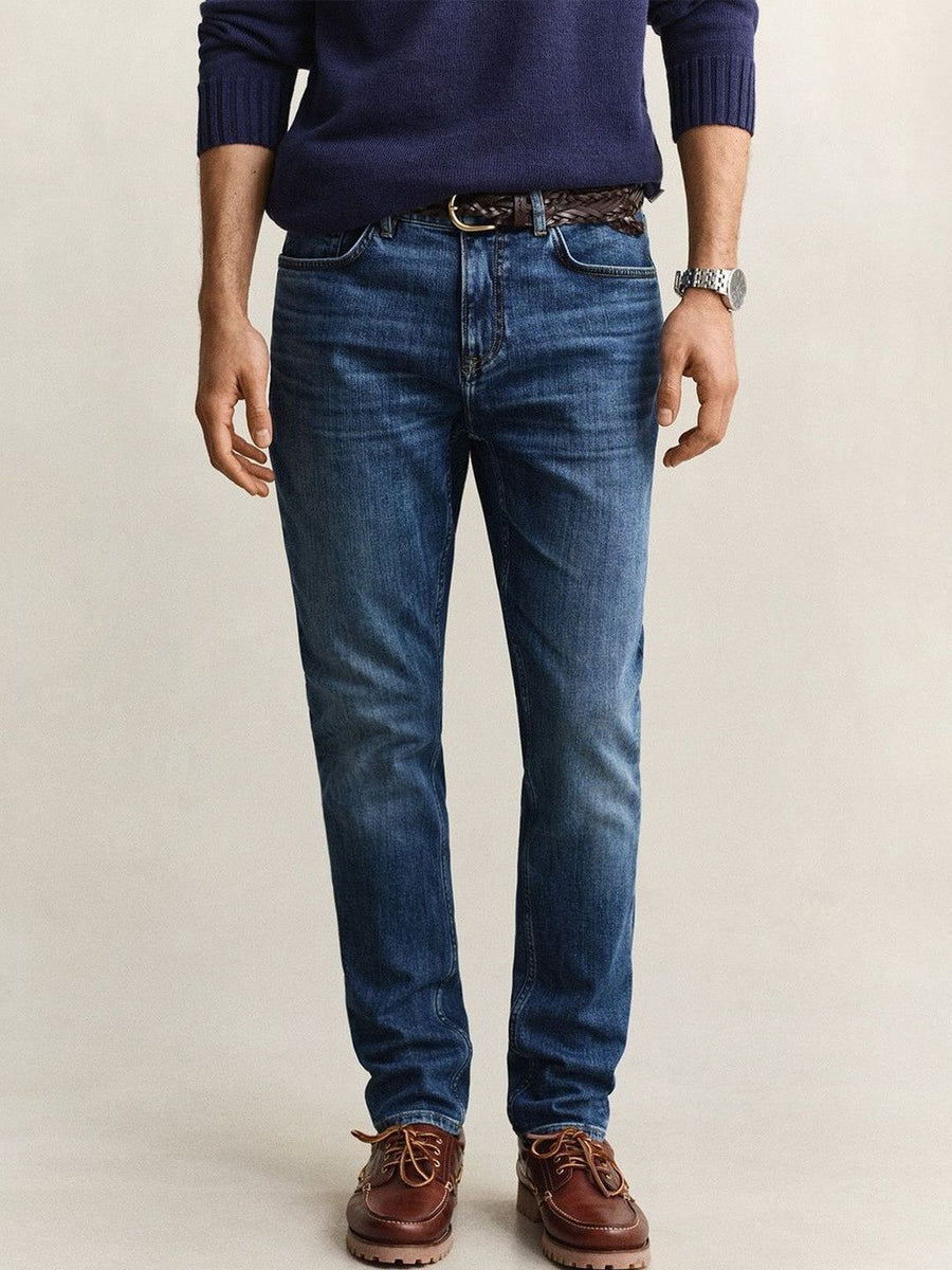 Gant Men Navy Blue Solid Stretchable Slim Fit Jeans