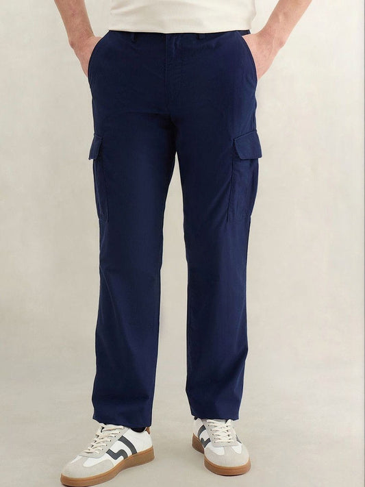 Gant Men Blue Solid Regular Fit Pure Cotton Trouser
