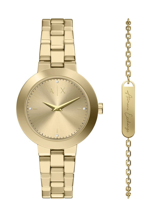 Armani Exchange Women Dial & Stainless Steel Bracelet Style Straps Analogue Watch AX7177SET