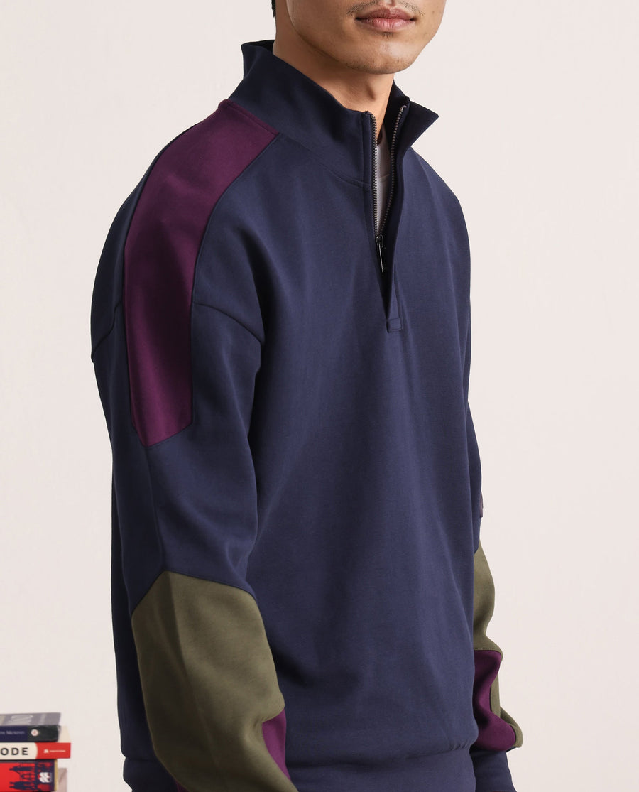 Rare Rabbit Men's Armo-1 Navy Cotton Ombre Regular Fit Full Sleeve High Neck Sweatshirt