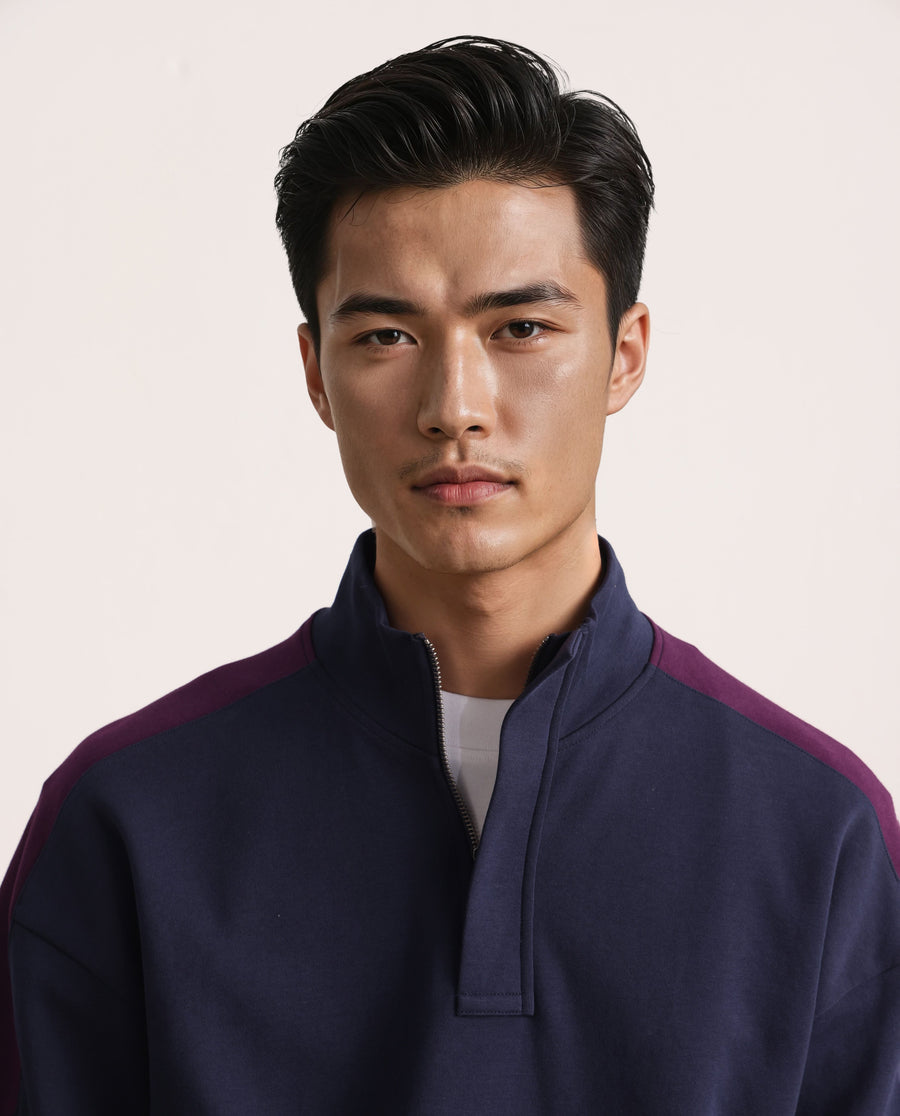 Rare Rabbit Men's Armo-1 Navy Cotton Ombre Regular Fit Full Sleeve High Neck Sweatshirt