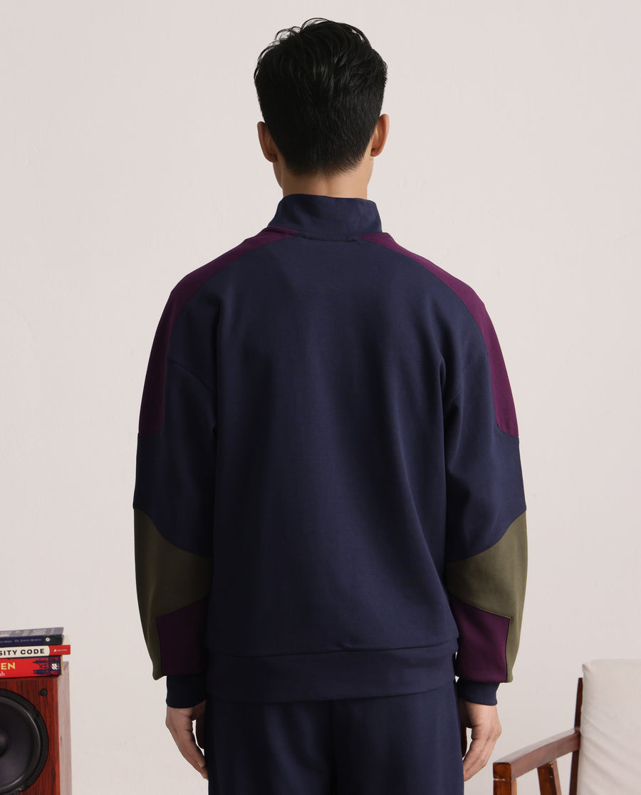 Rare Rabbit Men's Armo-1 Navy Cotton Ombre Regular Fit Full Sleeve High Neck Sweatshirt