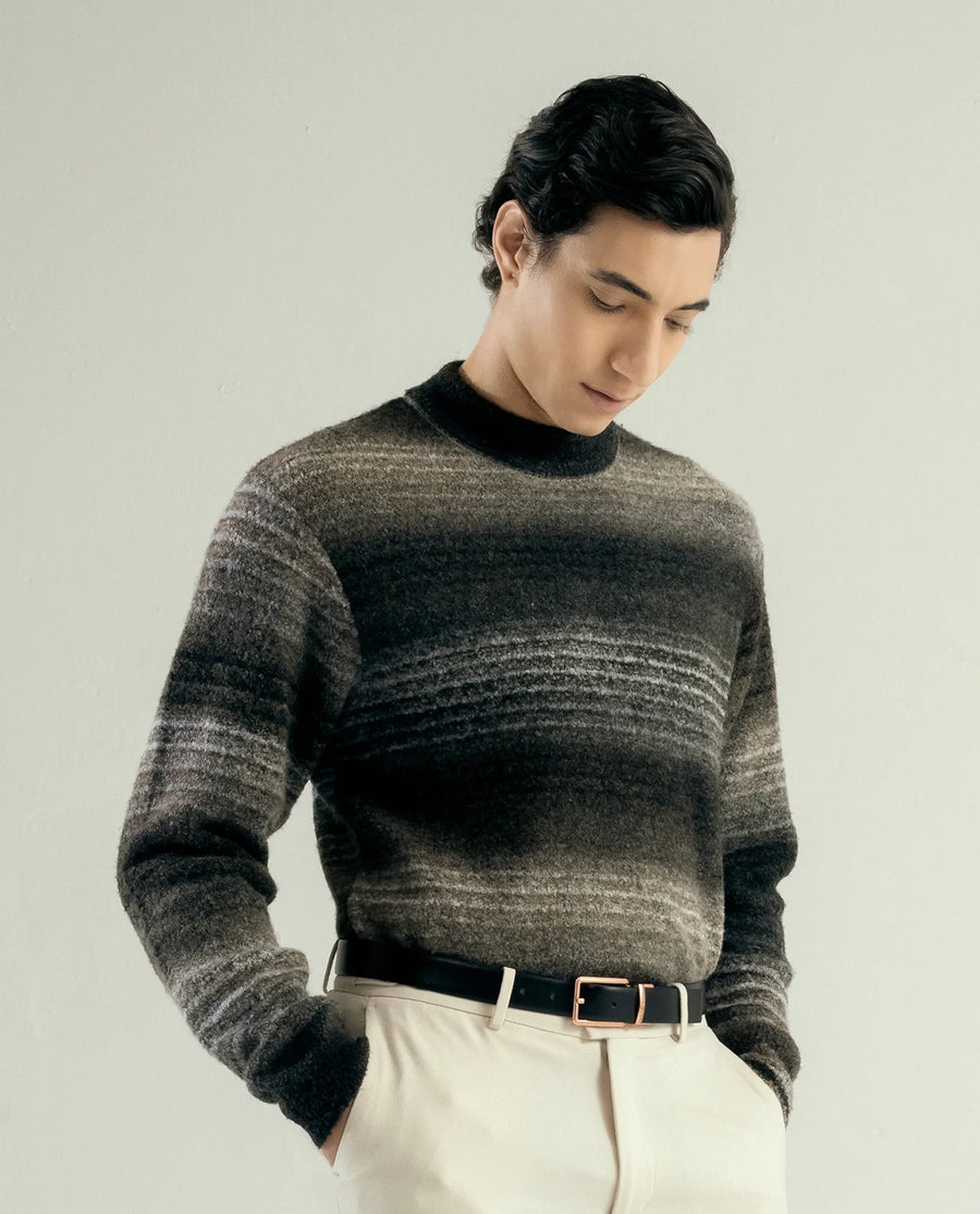 Rare Rabbit Men's Nemot Dark Grey Acrylic Colorblock Regular Fit Full Sleeve Crew Neck Sweater