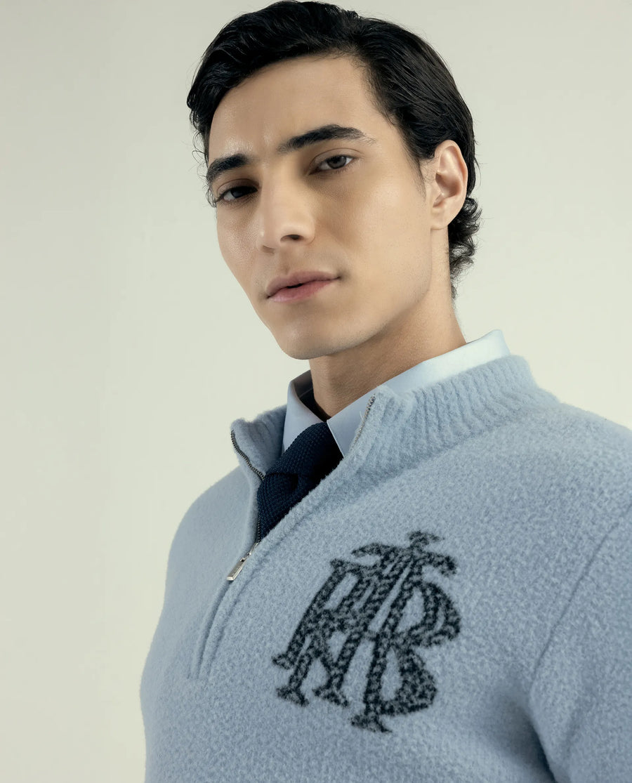 Rare Rabbit Men's Luke Pastel Blue Nylon Plain Regular Fit Full Sleeve High Neck Sweater