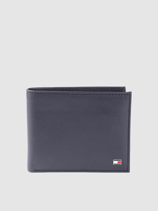 Tommy Hilfiger Men Navy Blue Leather Solid Two Fold Wallet with Detachable Flap