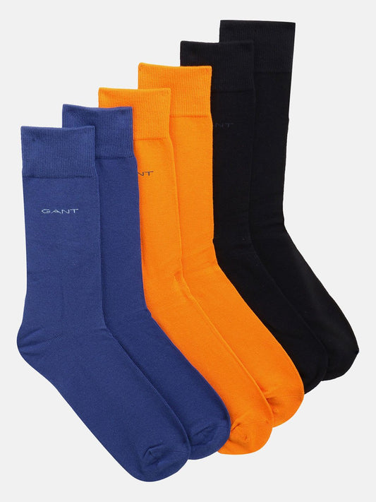 GANT Men Blue & Yellow Pack of 3 Solid Calf Length Socks