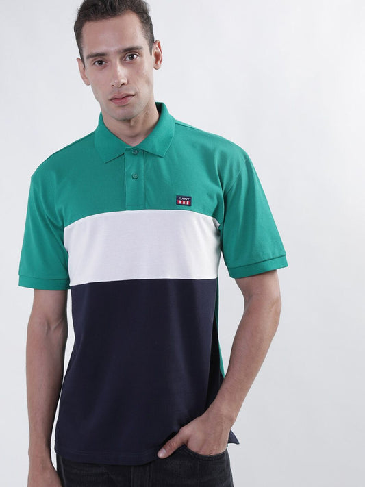 GANT Men Colourblocked Polo Collar Cotton Relaxed Fit T-Shirt