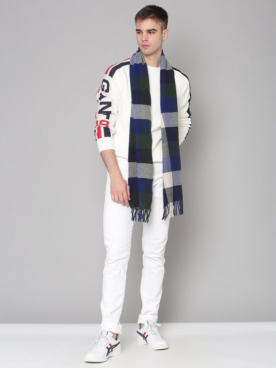 GANT Men Navy Blue & Grey Checked Scarf