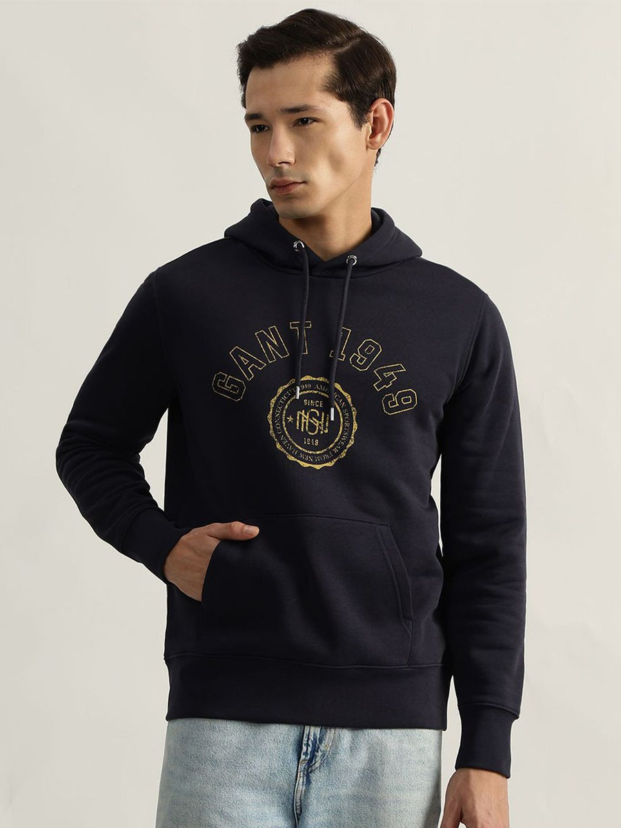 GANT Men Cotton Typography Printed Hooded Sweatshirt