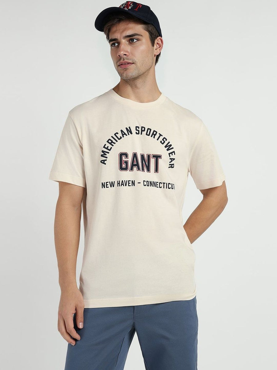 GANT Typography Printed Round Neck Short Sleeves Pure Cotton T-shirt