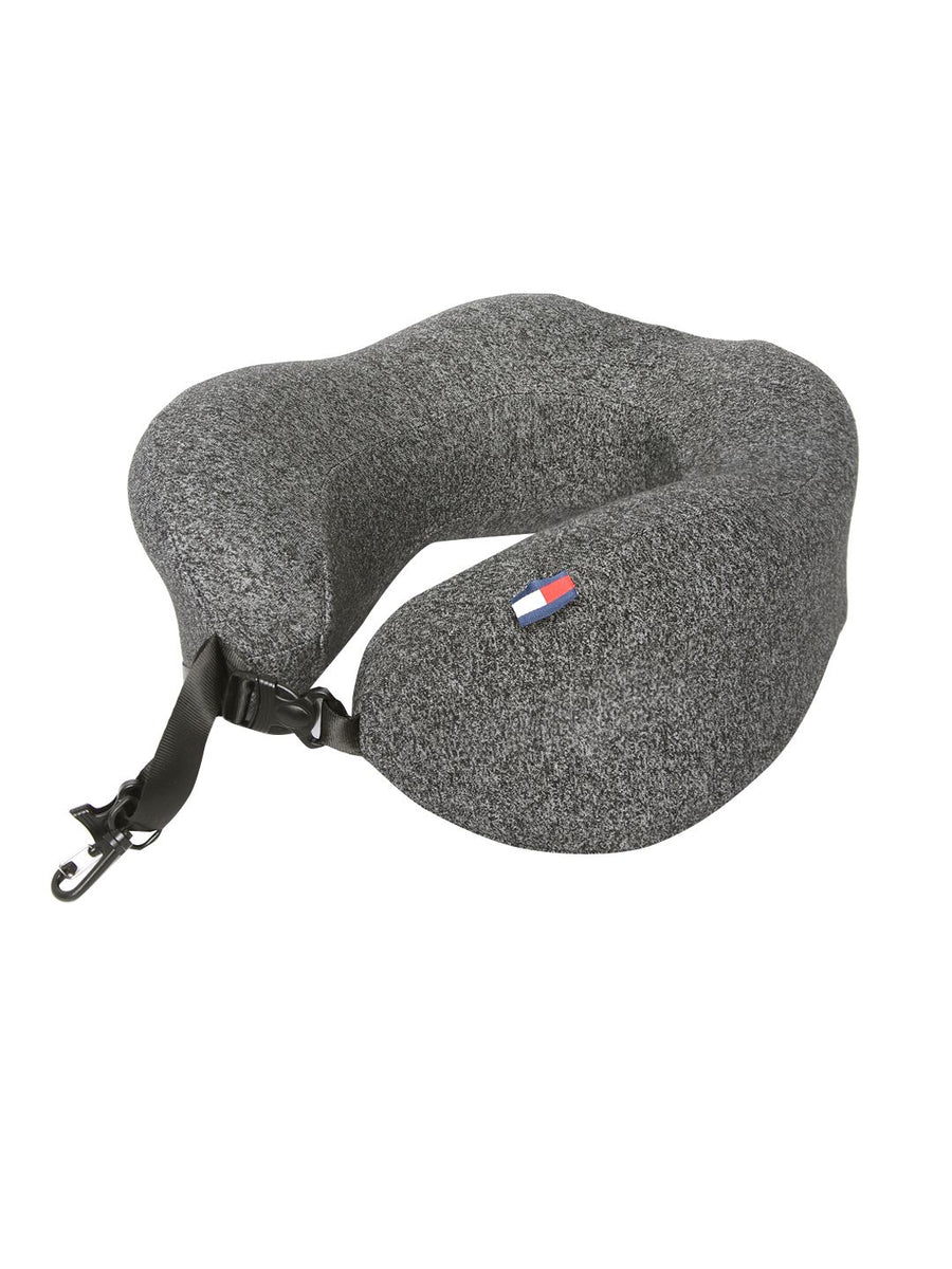 Tommy Hilfiger Charcoal Grey Melange Effect Memory Foam Neck Support Travel Pillow