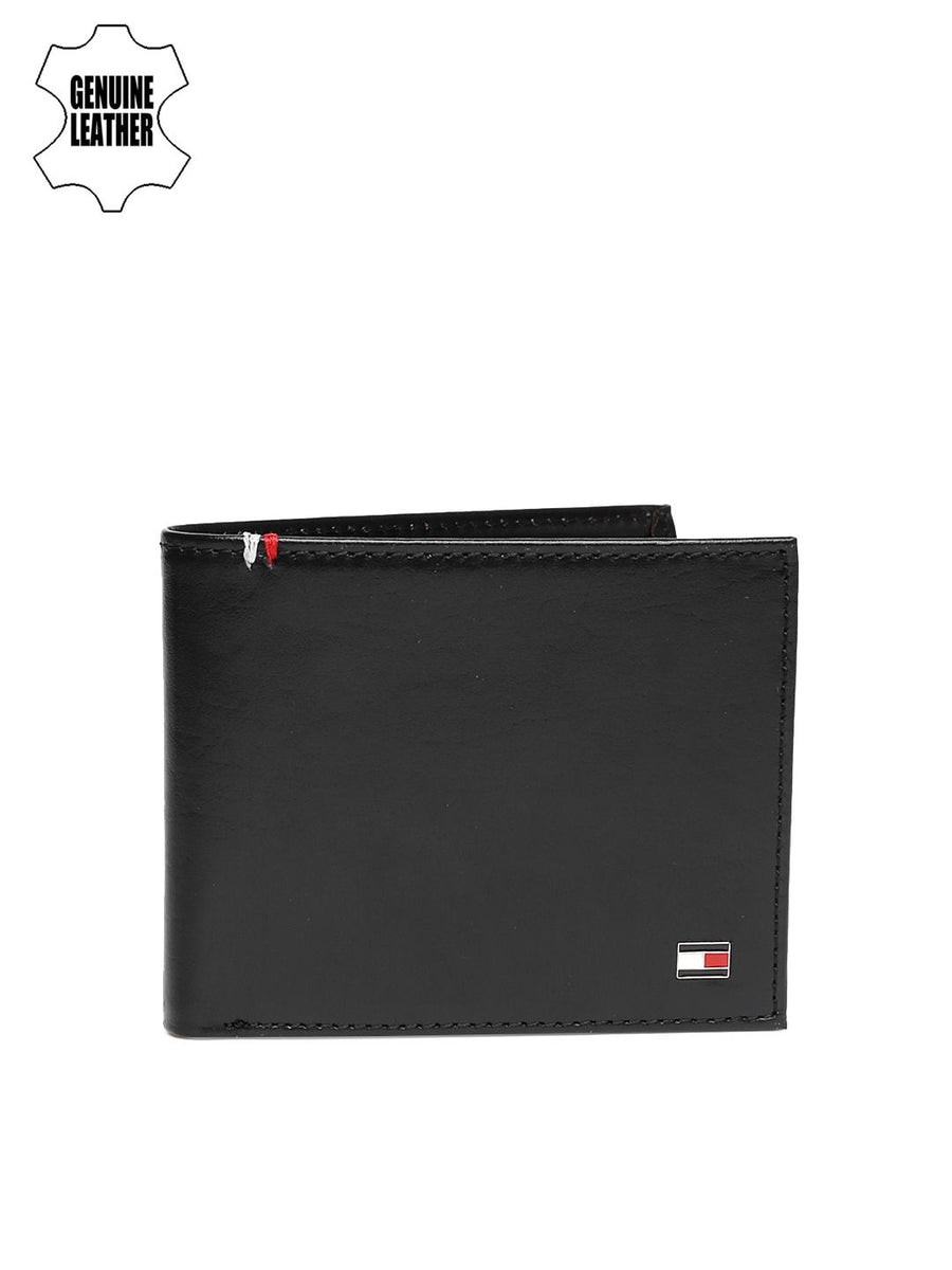 Tommy Hilfiger Men Black Solid Two Fold Leather Wallet