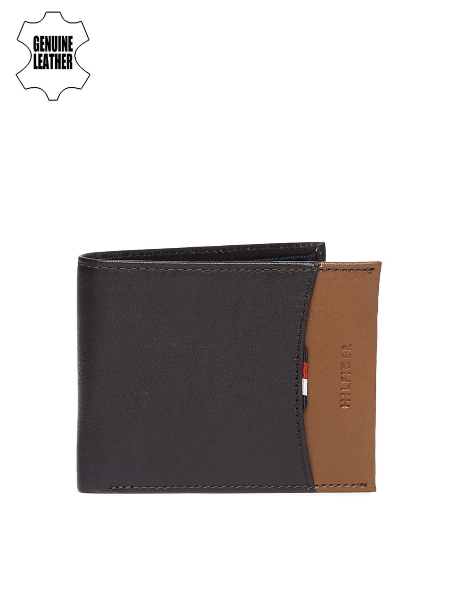 Tommy Hilfiger Men Black & Brown Colourblocked Two Fold Leather Wallet