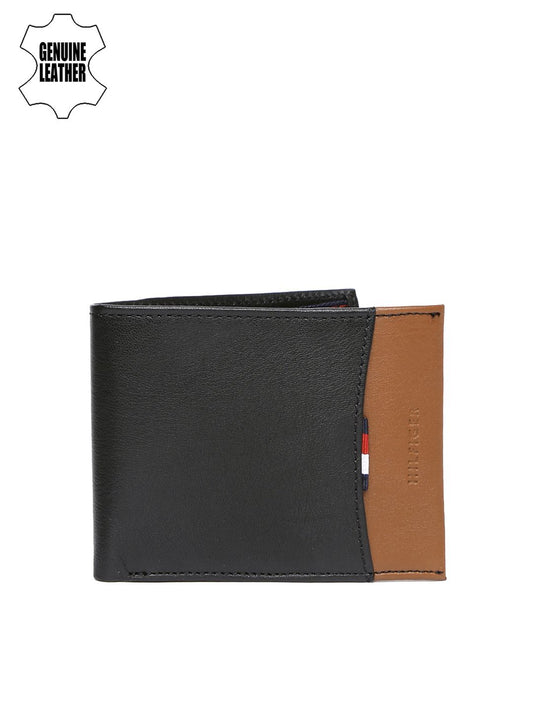 Tommy Hilfiger Men Black & Brown Colourblocked Two Fold Leather Wallet